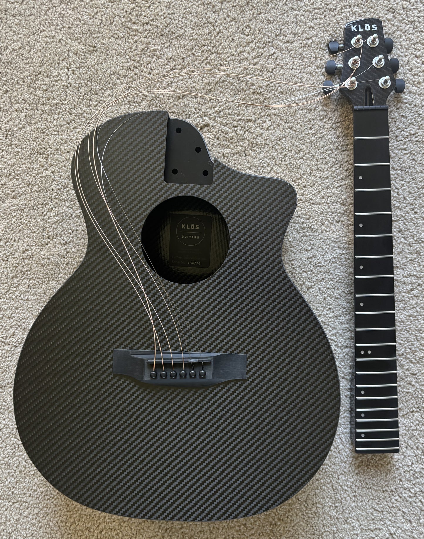 KLOS Full Carbon Series Grand Cutaway Mini Acoustic Electric Guitar, Carbon Fiber, Gig Bag