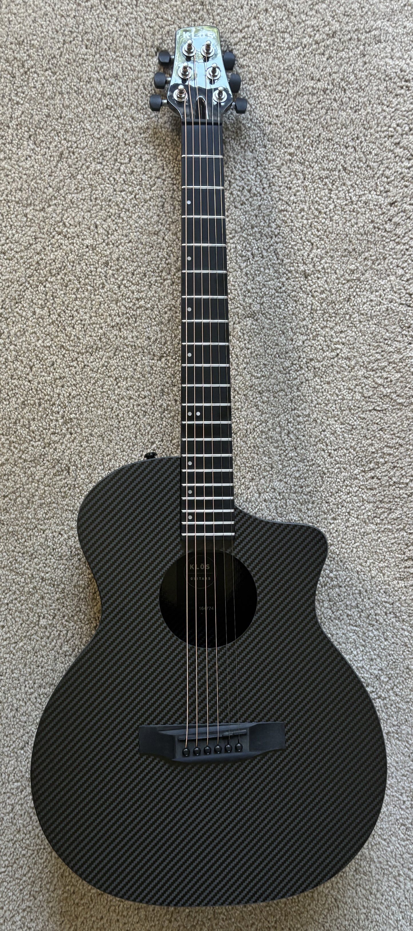 KLOS Full Carbon Series Grand Cutaway Mini Acoustic Electric Guitar, Carbon Fiber, Gig Bag