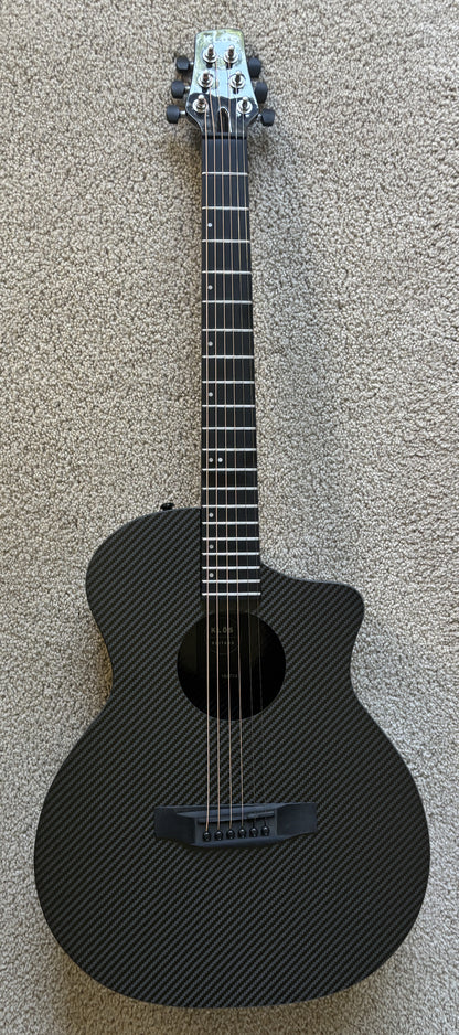 KLOS Full Carbon Series Grand Cutaway Mini Acoustic Electric Guitar, Carbon Fiber, Gig Bag