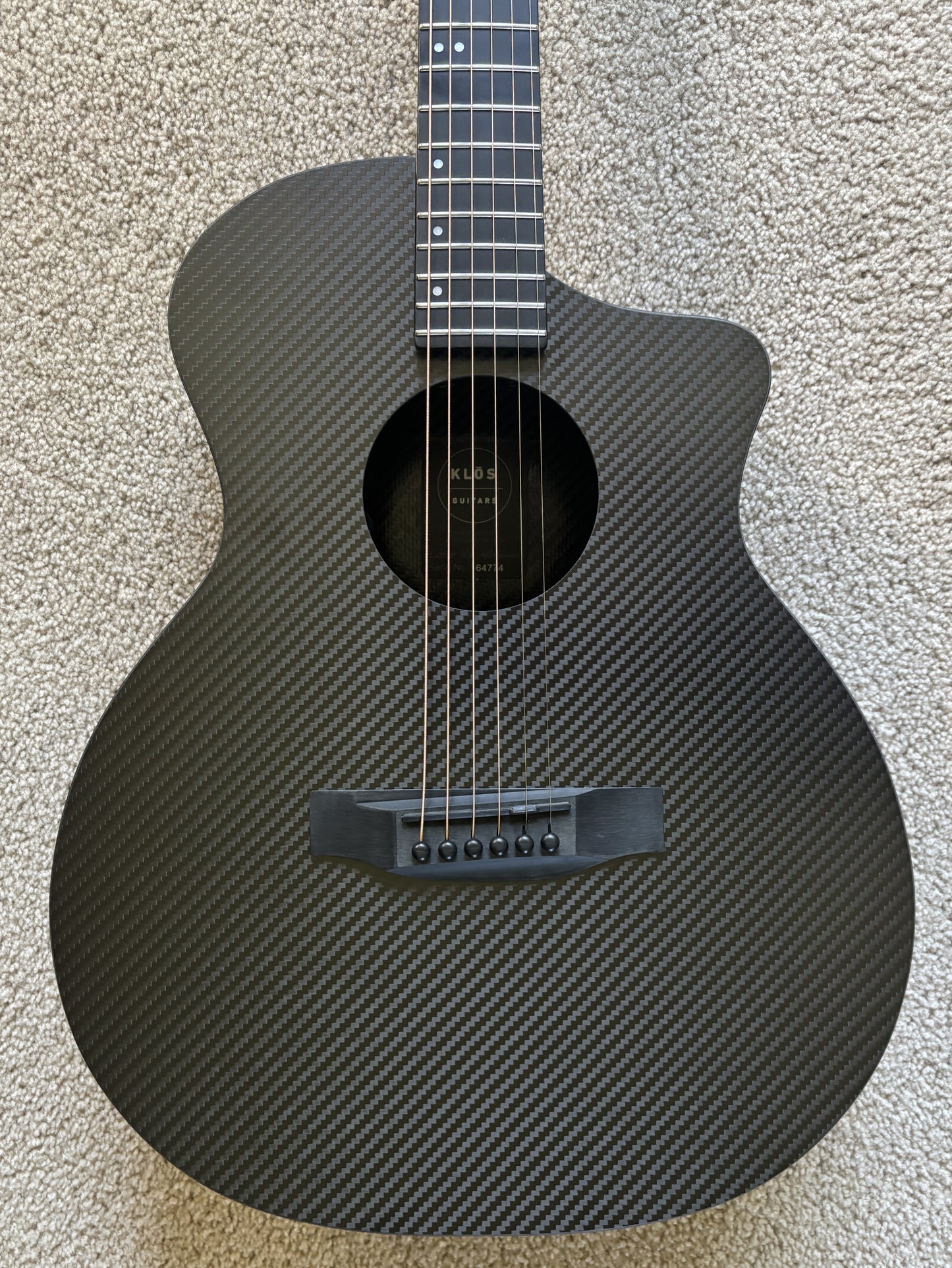KLOS Full Carbon Series Grand Cutaway Mini Acoustic Electric Guitar, Carbon Fiber, Gig Bag