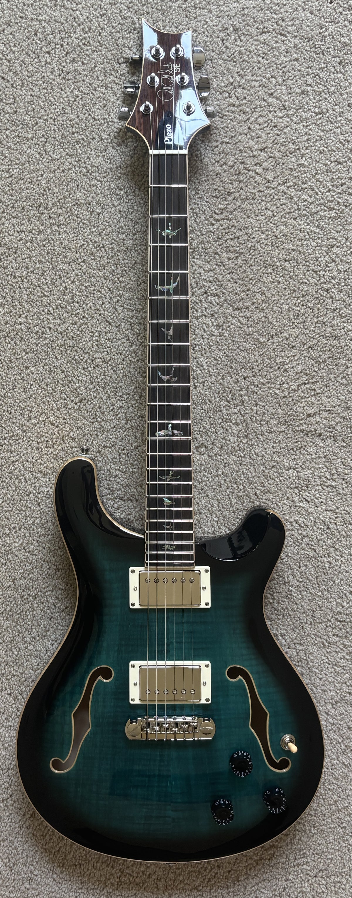 PRS Paul Reed Smith SE Hollowbody II Piezo Electric Guitar, Peacock Blue
