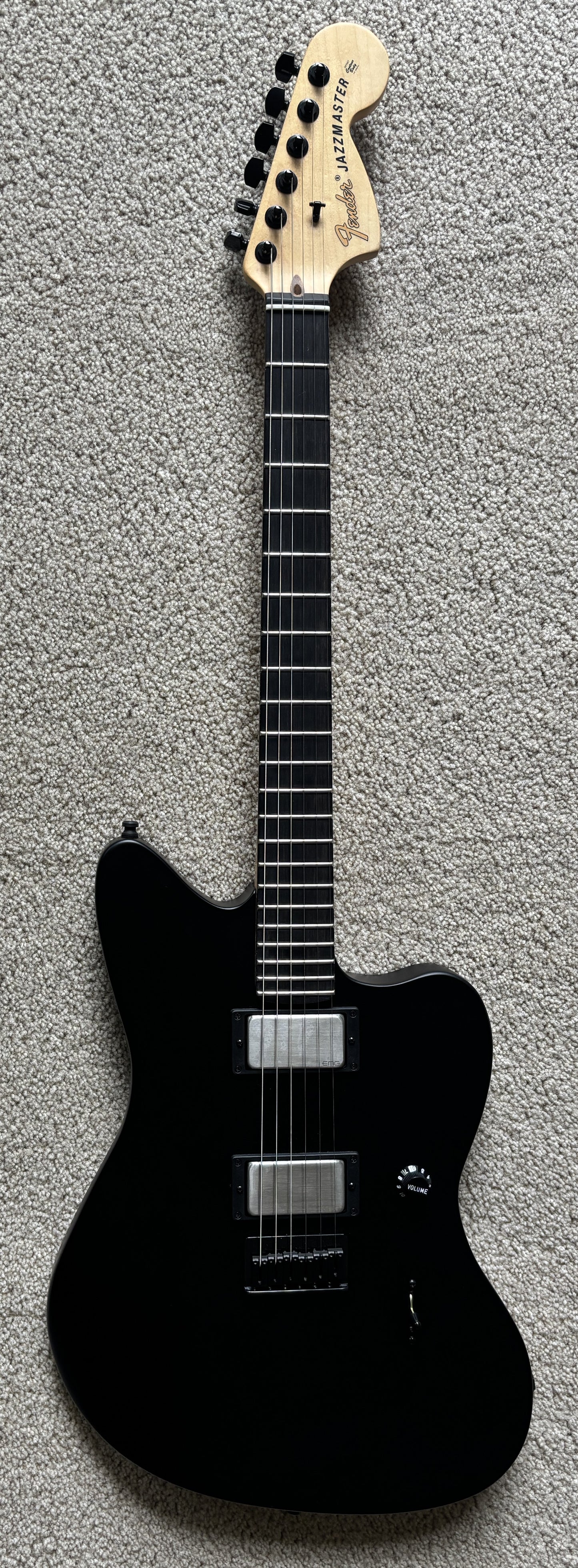 Fender Jim Root Jazzmaster Electric Guitar, Flat Black, Hard Shell Case