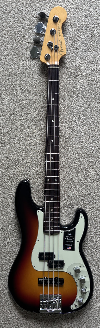 Fender American Ultra Precision Bass Guitar, Ultraburst, Premium Molded Hardshell Case