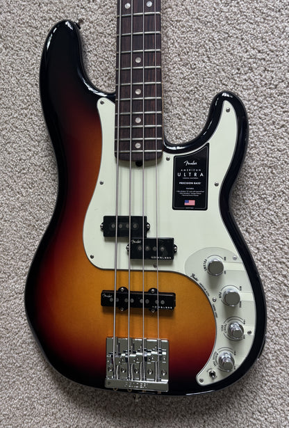 Fender American Ultra Precision Bass Guitar, Ultraburst, Premium Molded Hardshell Case