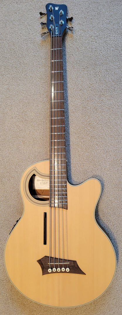 Warwick RockBass Alien Deluxe Hybrid Thinline 5-String Acoustic Electric Bass Guitar, New Gig Bag