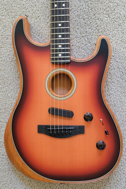 Fender American Acoustasonic Stratocaster Guitar, 3-Color Sunburst, New Fender Gig Bag