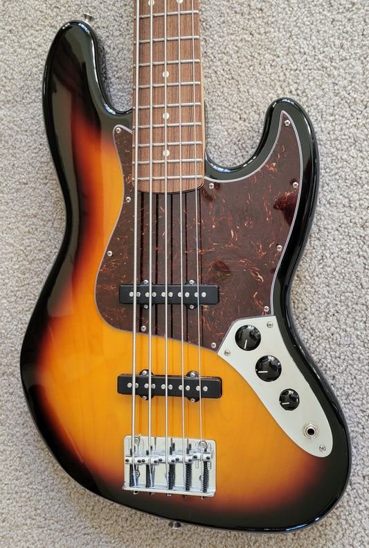 Fender Standard Jazz Bass V 5 String Electric Bass Guitar, Brown Sunburst, Gig Bag