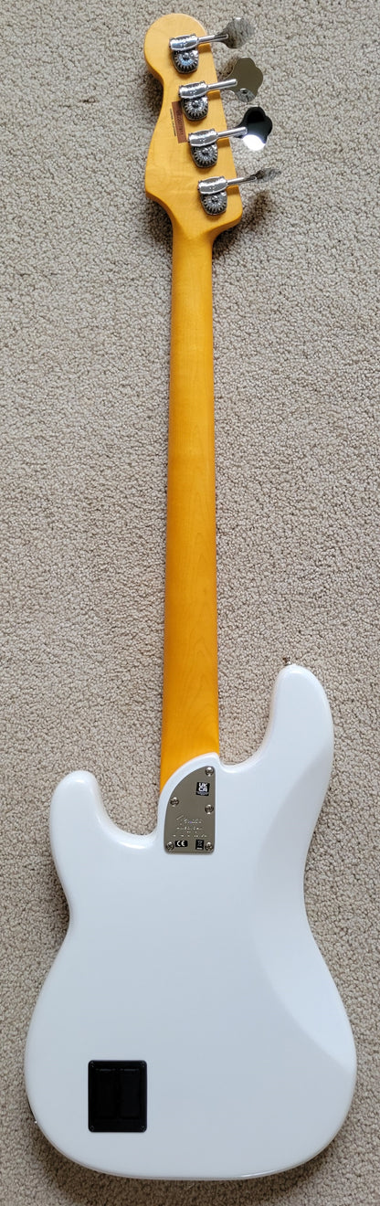 Fender American Ultra Precision Bass Guitar, Arctic Pearl, Premium Molded Hard Shell Case