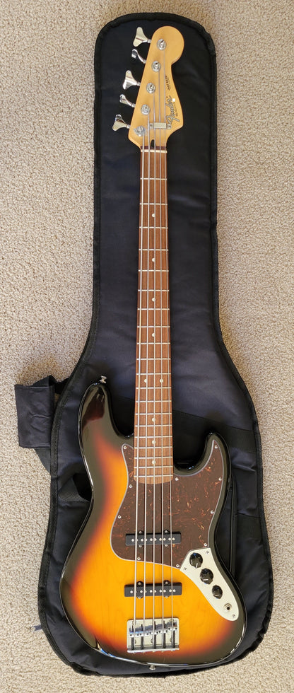 Fender Standard Jazz Bass V 5 String Electric Bass Guitar, Brown Sunburst, Gig Bag