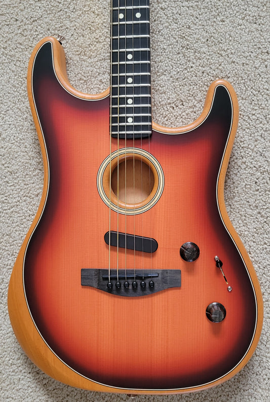 Fender American Acoustasonic Stratocaster Electric Guitar, 3 Color Sunburst, New Deluxe Gig Bag