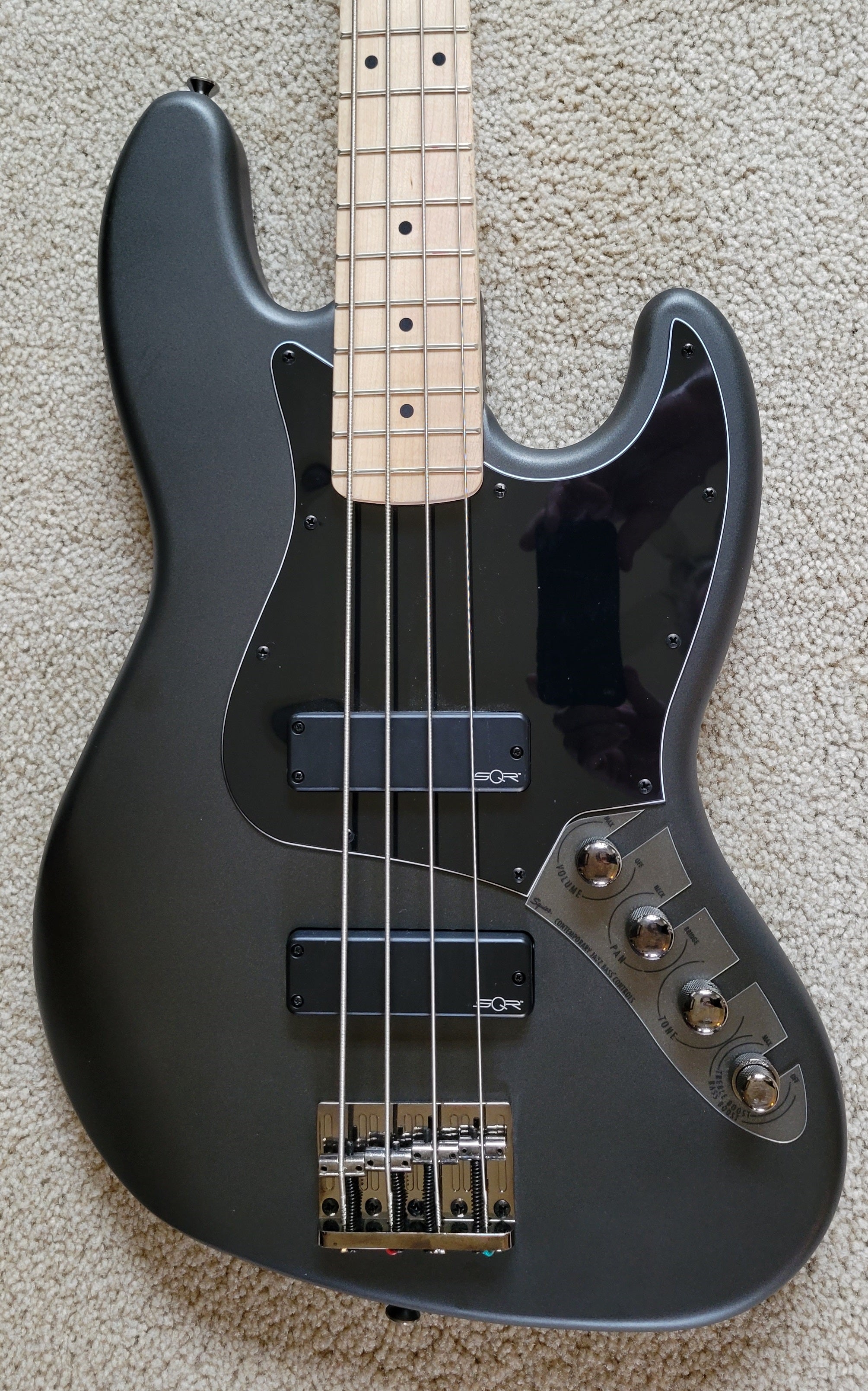 Fender Squier FSR Contemporary Active Jazz Bass Guitar HH, Satin Graphite  Metallic Finish