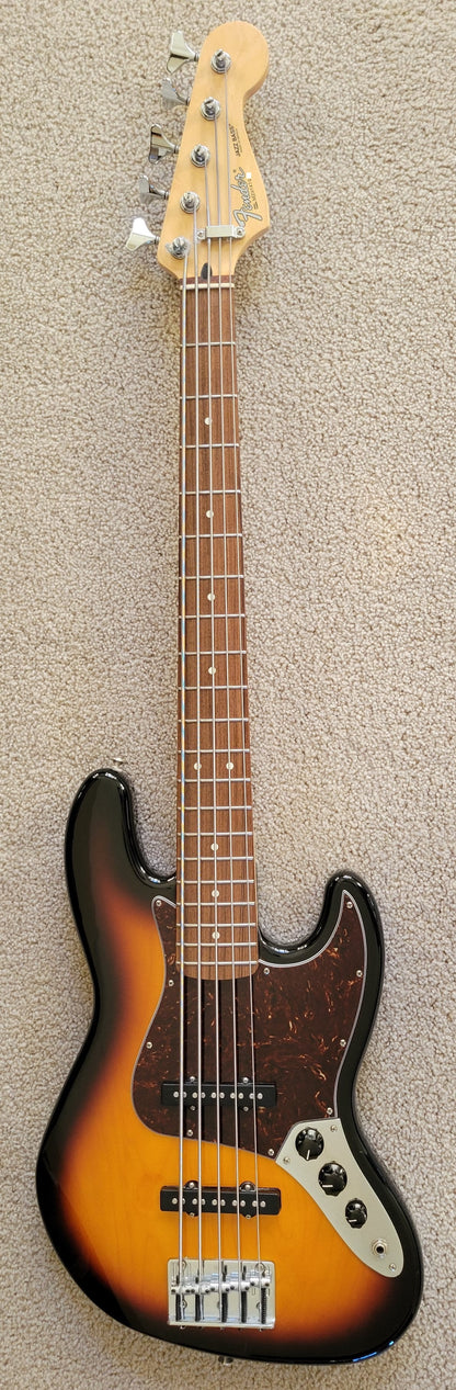 Fender Standard Jazz Bass V 5 String Electric Bass Guitar, Brown Sunburst, Gig Bag