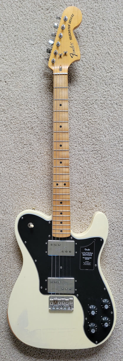 Fender Vintera Road Worn '70s Telecaster Deluxe Electric Guitar, Olympic White, Gig Bag