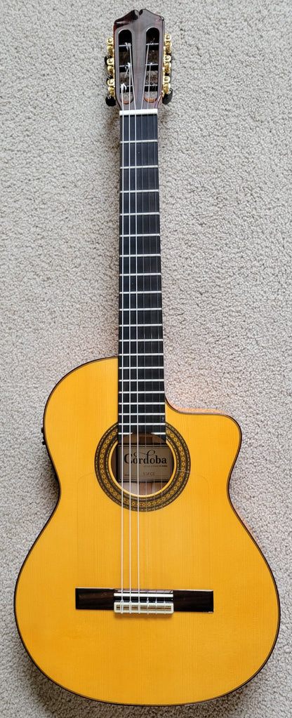 Cordoba 55FCE Thinbody Classical Acoustic Electric Guitar, Honey Amber, New Hard Shell Case
