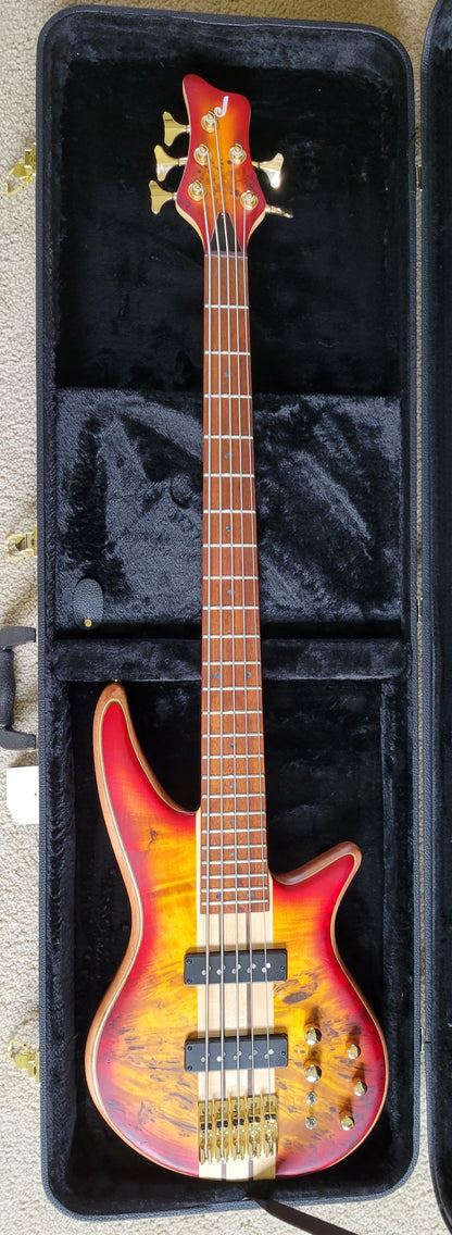 Jackson Pro Series Spectra SBP V Bass Guitar, Transparent Cherry Burst, New Hard Shell Case